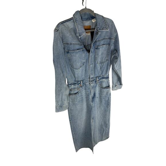 Levis Denim Midi Shirt Dress Long Sleeve Standard Fit Casual Classic Blue Sz 28 - Picture 5 of 14